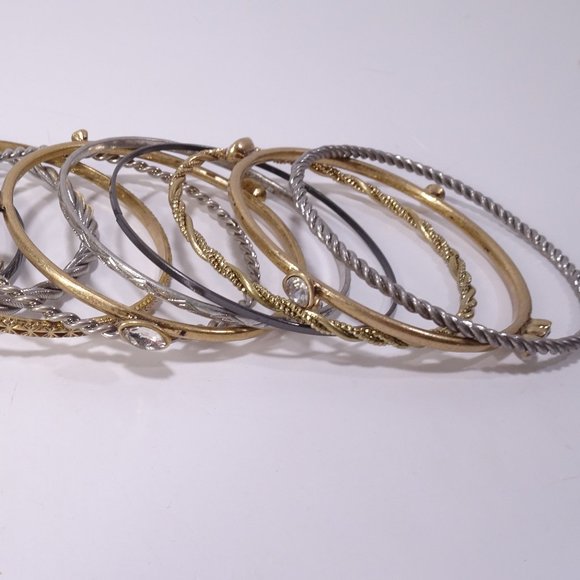 Banana Republic Mixed Metal Crystal Stackable Bangle Bracelet Set of 12 NWOT 88 - Picture 3 of 13